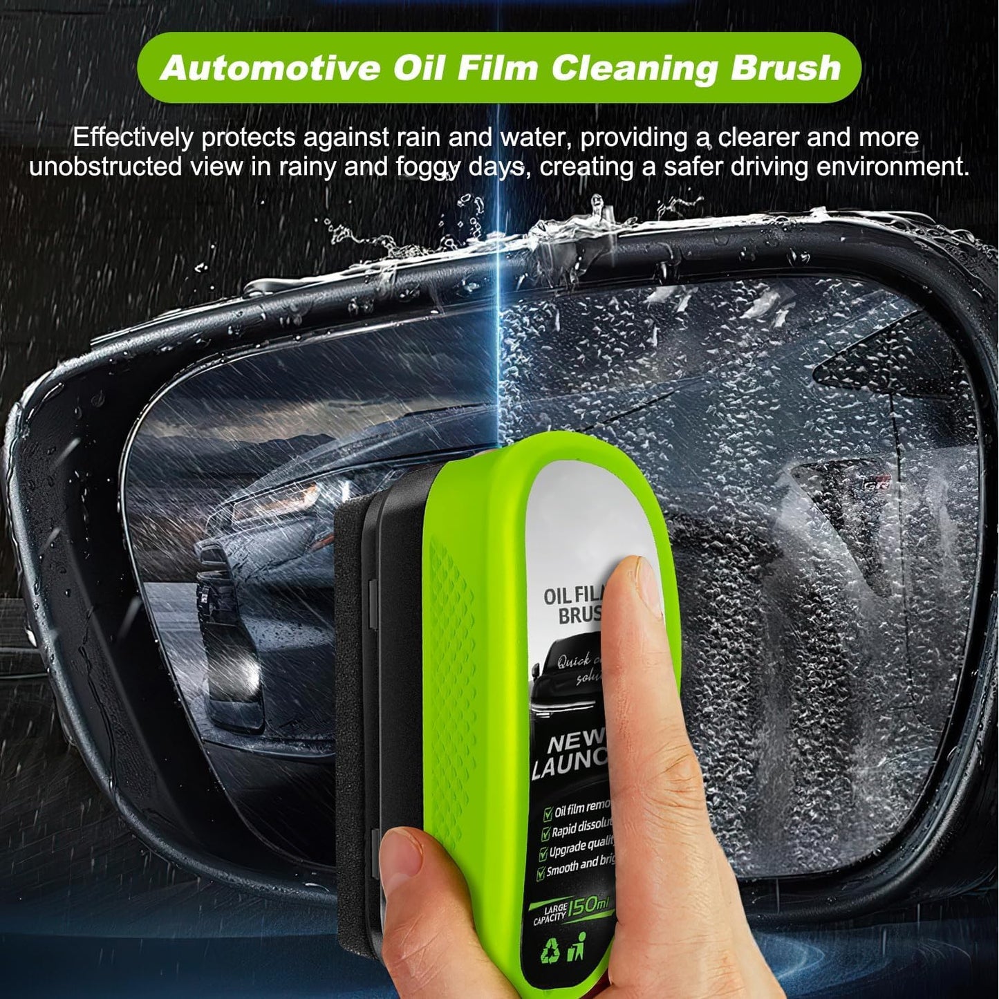 Powerful Glass Cleaning Board-Universal Glass Cleaner,clear Vision Car Glass Oil Film Cleaner Brush For Windshield | Bottle also Included