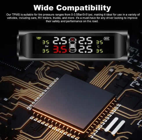 Smart Solar TPMS Car Tire Pressure Alarm Monitor System 4 Wheel External Tyre Sensor Temperature Alert
