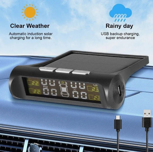 Smart Solar TPMS Car Tire Pressure Alarm Monitor System 4 Wheel External Tyre Sensor Temperature Alert