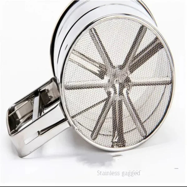 Stainless Steel Flour Sifter – Double Layer Fine Mesh Baking Sieve, One-Hand Press Crank Sifter for Powdered Sugar, Cocoa & Cake Baking