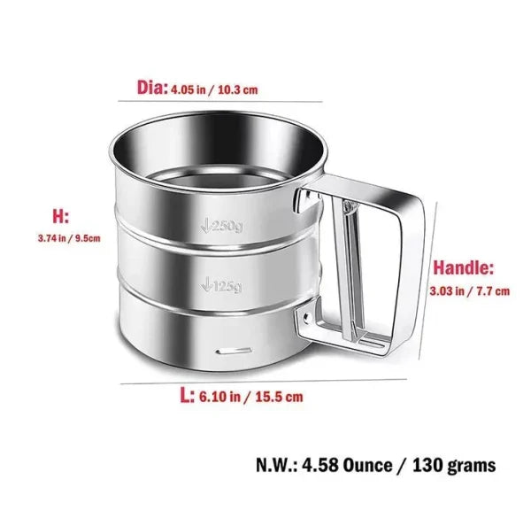 Stainless Steel Flour Sifter – Double Layer Fine Mesh Baking Sieve, One-Hand Press Crank Sifter for Powdered Sugar, Cocoa & Cake Baking
