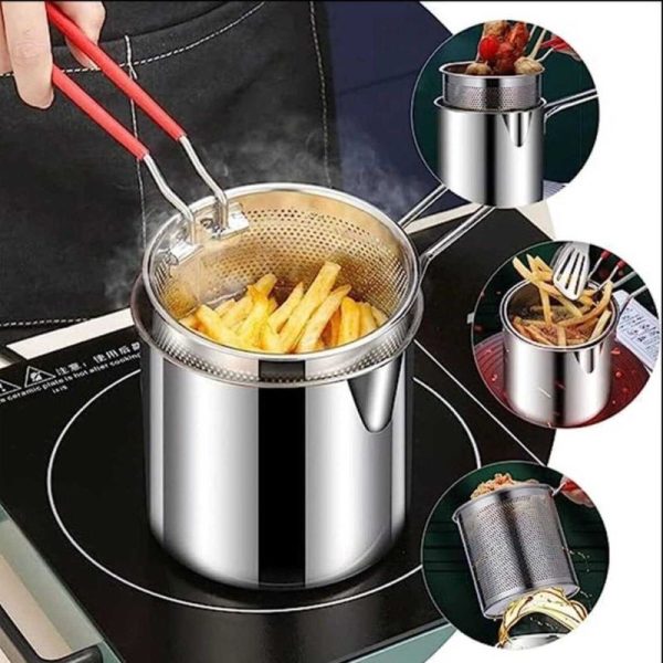 Stainless Steel Deep Fryer Pot with Strainer – Heavy-Duty Oil Frying Pan for Home Kitchen – 1200ml Capacity