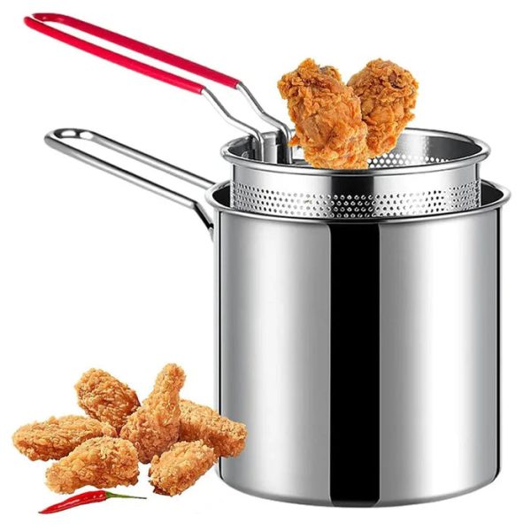 Stainless Steel Deep Fryer Pot with Strainer – Heavy-Duty Oil Frying Pan for Home Kitchen – 1200ml Capacity
