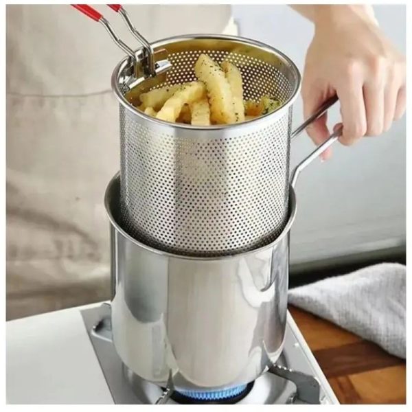 Stainless Steel Deep Fryer Pot with Strainer – Heavy-Duty Oil Frying Pan for Home Kitchen – 1200ml Capacity