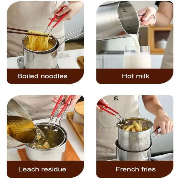Stainless Steel Deep Fryer Pot with Strainer – Heavy-Duty Oil Frying Pan for Home Kitchen – 1200ml Capacity