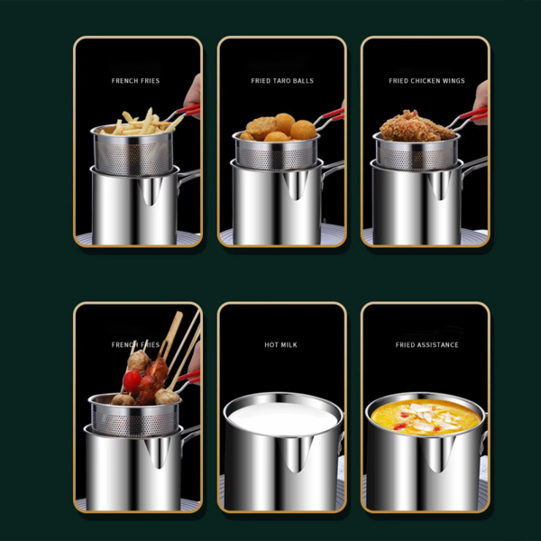 Stainless Steel Deep Fryer Pot with Strainer – Heavy-Duty Oil Frying Pan for Home Kitchen – 1200ml Capacity