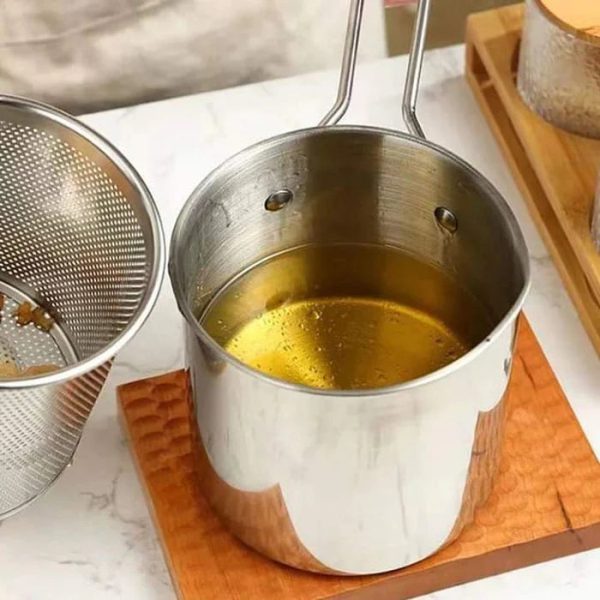 Stainless Steel Deep Fryer Pot with Strainer – Heavy-Duty Oil Frying Pan for Home Kitchen – 1200ml Capacity