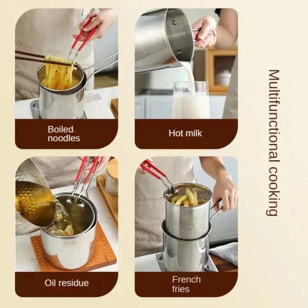 Stainless Steel Deep Fryer Pot with Strainer – Heavy-Duty Oil Frying Pan for Home Kitchen – 1200ml Capacity