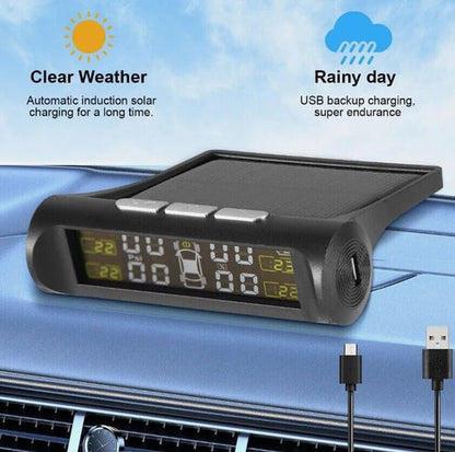 Smart Solar TPMS Car Tire Pressure Alarm Monitor System 4 Wheel External Tyre Sensor Temperature Alert