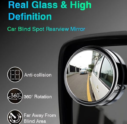 "2Pcs Car Blind Spot Mirrors – 360° Wide Angle Rear View Side Mirror with HD Glass"