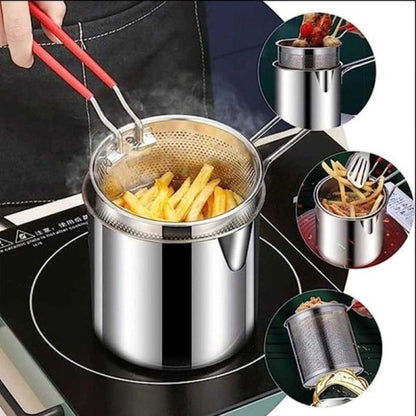 Stainless Steel Deep Fryer Pot with Strainer – Heavy-Duty Oil Frying Pan for Home Kitchen – 1200ml Capacity