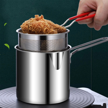 Stainless Steel Deep Fryer Pot with Strainer – Heavy-Duty Oil Frying Pan for Home Kitchen – 1200ml Capacity